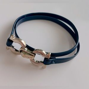 salvatore ferragamo gancio blue leather bracelet